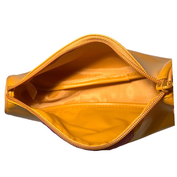 NEW! VTG Retro Clinique Tan Orange PVC Purple Felt Cosmetic Makeup Bag Travel - Picture 6 of 6